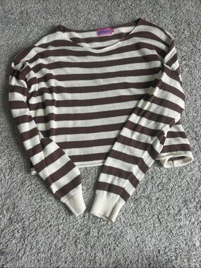 Edikted Brown and Cream Striped Cropped Sweater